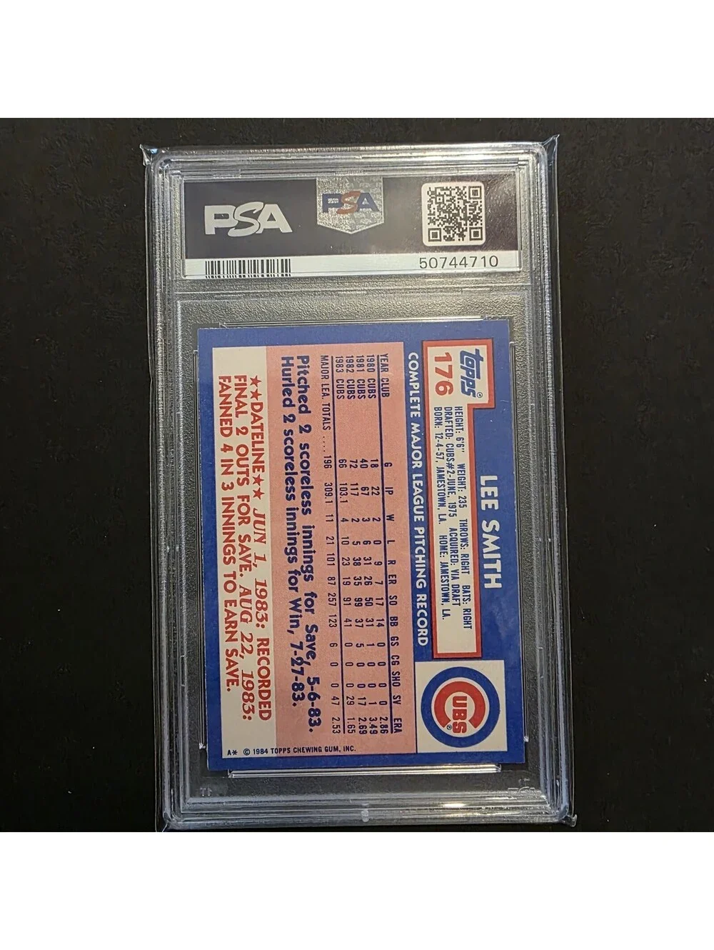 1984 Topps Lee Smith Collector's Edition Tiffany #176 Cubs PSA 10 GEM MINT